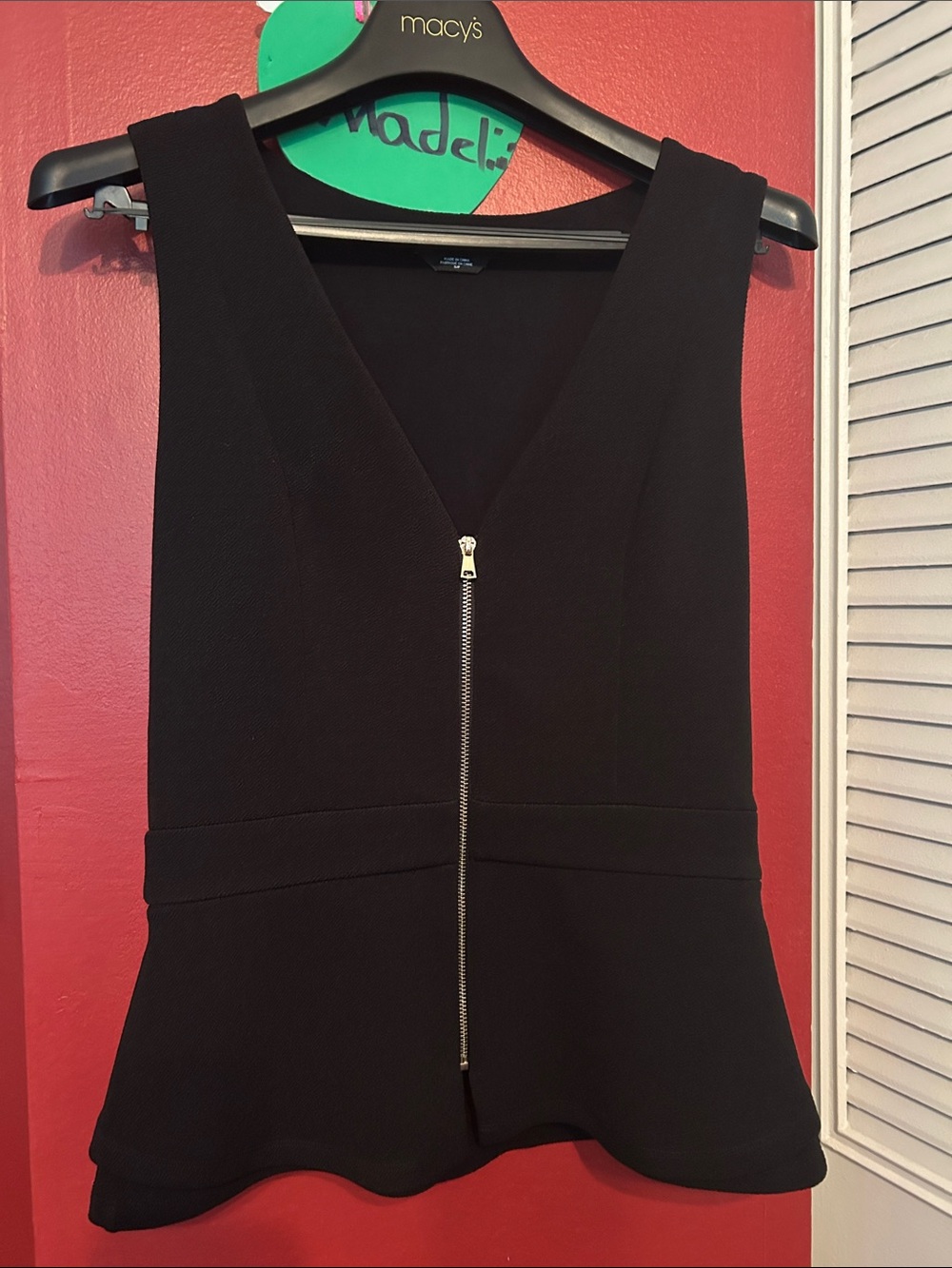 BeBe Black V-Neck Zip Front Peplum vest size SP